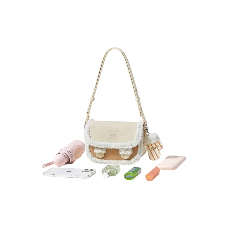 Miffy PU Blended Wool Shoulder Bag Crossbody Bag Women's Ecru & Brown-4