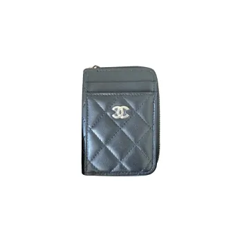 CHANEL Sheepskin With Gold Metal Coin Purses Card Holders Women's Black