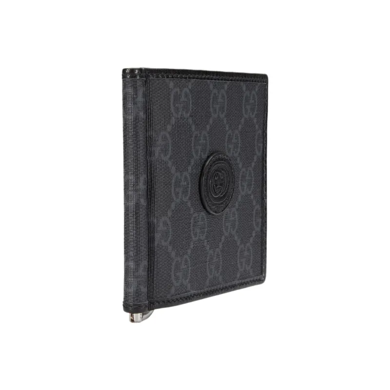 GUCCI Canvas With Leather Trim Canvas Bag Card Holder Wallet Men's Black-1