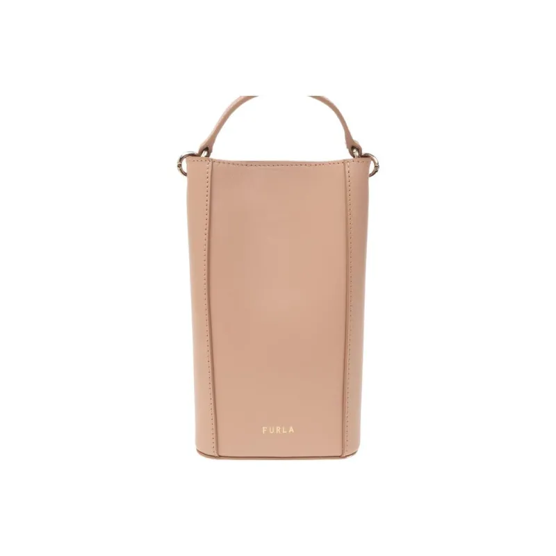 Furla 1927 Collection Cow Leather Cell Phone Pouch Portable Crossbody Bag Shoulder Bag Mini Women's Beige-2