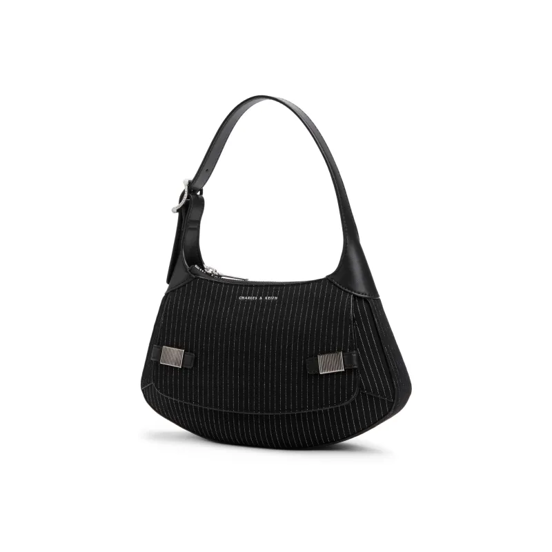 CHARLES&KEITH Embossed Leather Shoulder Bag Women's DARK GREY Dark Gray/Chalk White-1