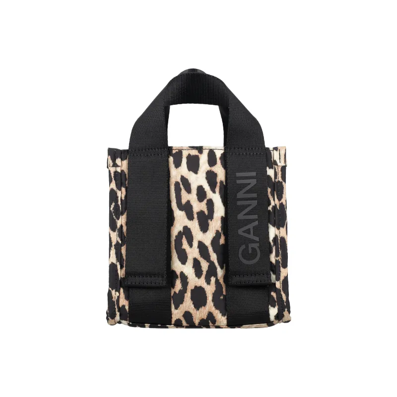 GANNI Polyester Tote Bag Shopping Bag Shoulder Bag Crossbody Bag Handbag Mini Women's Leopard Print-3