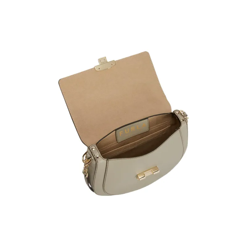Furla Club 2 Calfskin Saddle Bag, Shoulder Bag, Crossbody Bag Small Size Women's Marble Gray-3