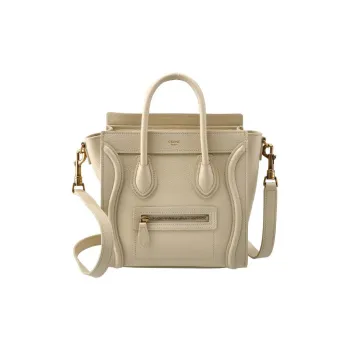 CELINE Luggage Drum Pattern Cow Leather Smile Bag Shoulder Bag Crossbody Bag Handbag Extra Mini Women's Ecru