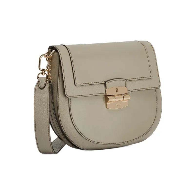 Furla Club 2 Calfskin Saddle Bag, Shoulder Bag, Crossbody Bag Small Size Women's Marble Gray-1