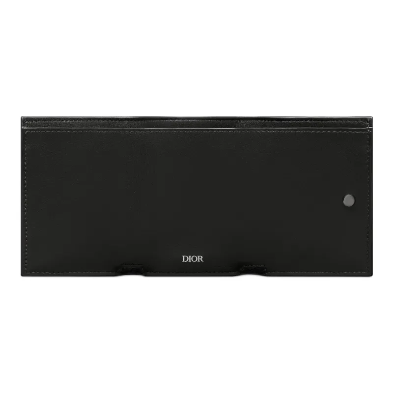 DIOR CD Diamond Canvas With Smooth Calfskin Wallet Men's Black-3