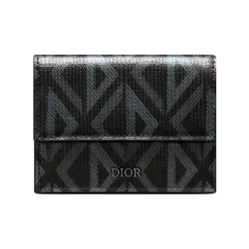 DIOR CD Diamond Canvas With Smooth Calfskin Wallet Men's Black