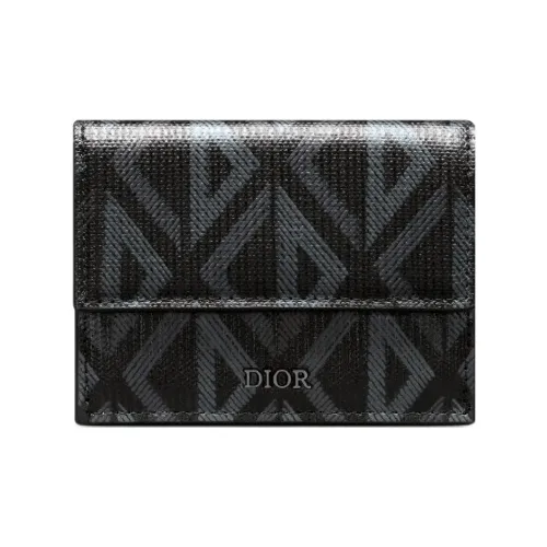 DIOR CD Diamond Canvas With Smooth Calfskin Wallet Men's Black