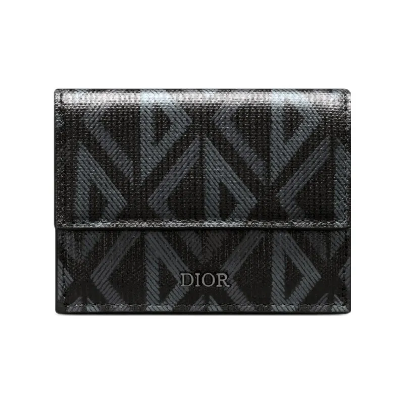 DIOR CD Diamond Canvas With Smooth Calfskin Wallet Men's Black-0