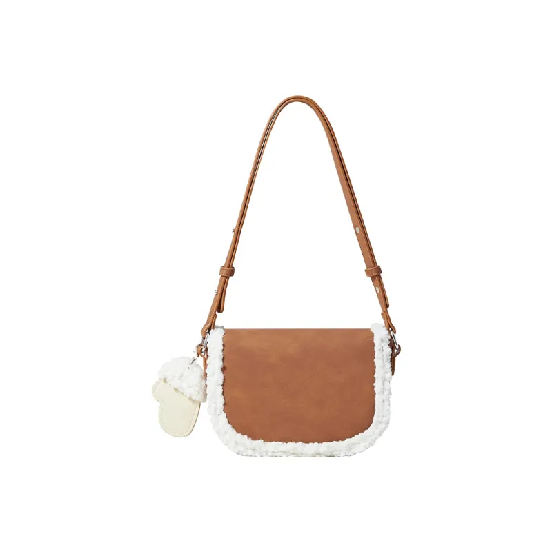 Miffy PU Blended Wool Shoulder Bag Crossbody Bag Women's Ecru & Brown-12