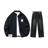 Set (top navy blue + pants black gray)