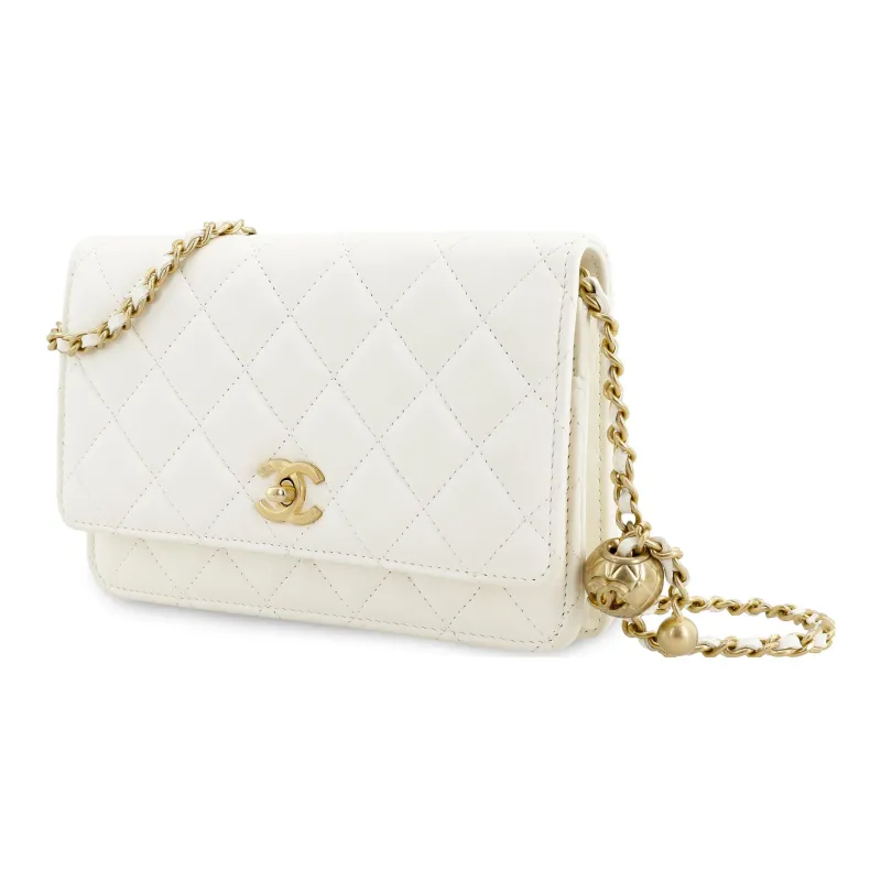 CHANEL WOC Smooth Lambskin With Gold Metal Shoulder Bag, Crossbody Bag Mini Women's White-1