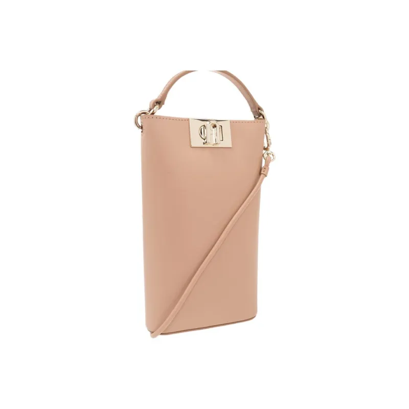Furla 1927 Collection Cow Leather Cell Phone Pouch Portable Crossbody Bag Shoulder Bag Mini Women's Beige-1