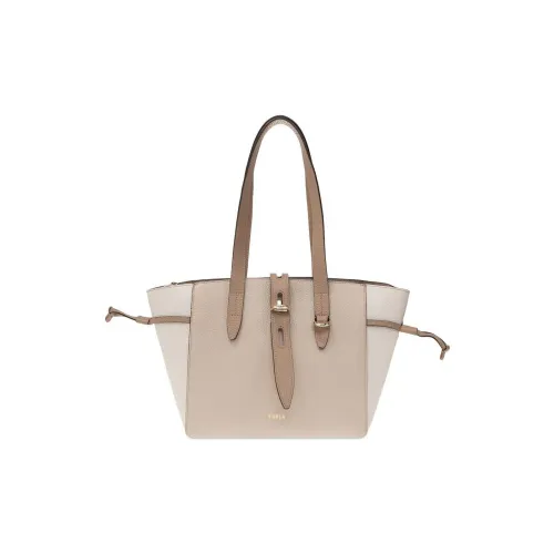 Furla Net Collection Grain Leather Tote Bag, Shopping Bag, Shoulder Bag, Handbag Small Size Women's Light Umber/White