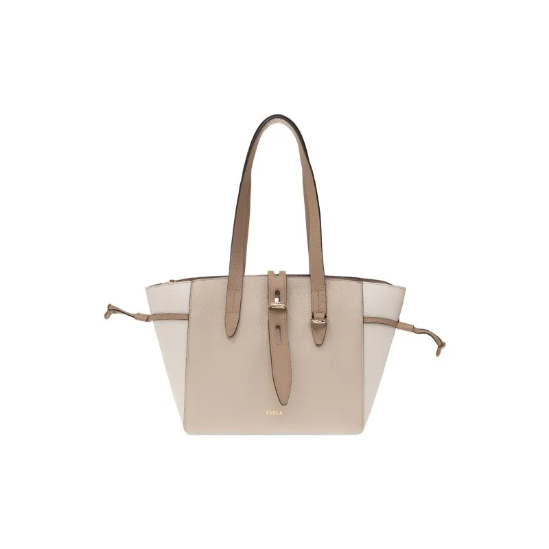 Furla Net Collection Grain Leather Tote Bag, Shopping Bag, Shoulder Bag, Handbag Trumpets Women's Light Umber/White-0