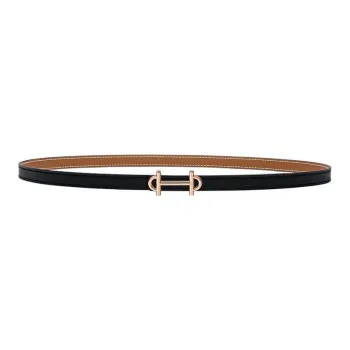 HERMES Gamma Silver Smooth Buckle Double-Sided Leather Belts Unisex Black Width 1.3CM
