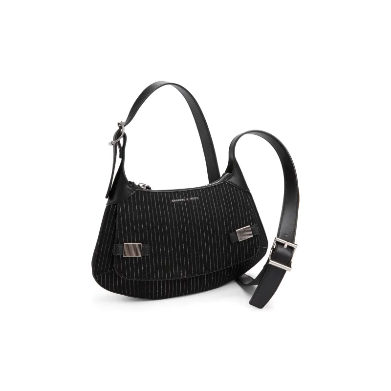 CHARLES&KEITH Embossed Leather Shoulder Bag Women's DARK GREY Dark Gray/Chalk White-2