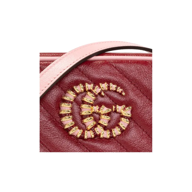 GUCCI Quilting Leather Camera Bag Chain Shoulder Bag Crossbody Bag Small Size Women's Red/Pink-4