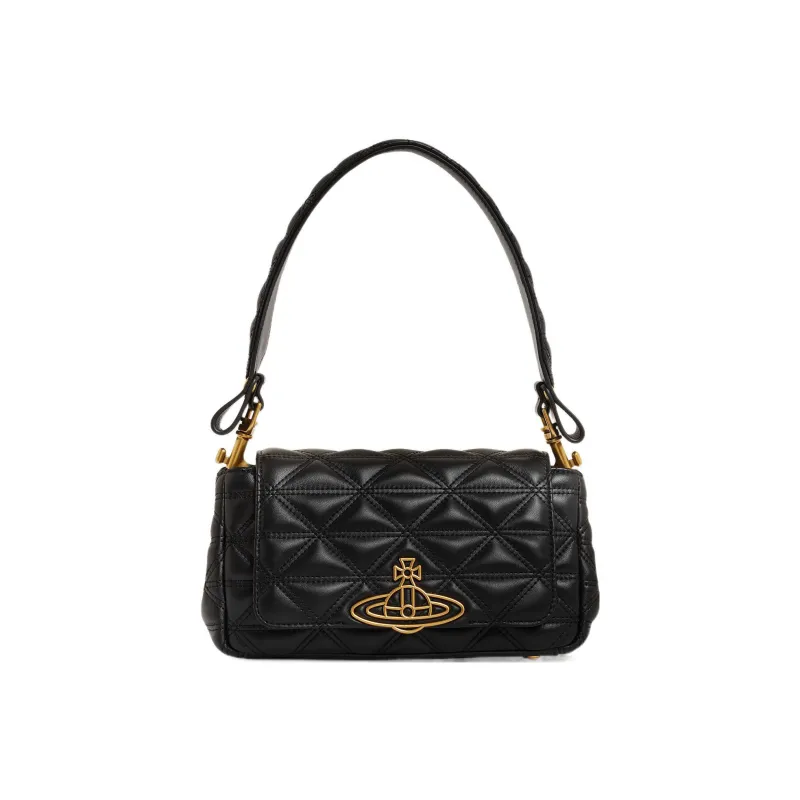 Vivienne Westwood HAZEL Lambskin One Shoulder Handbag Medium Size Women's Black-0