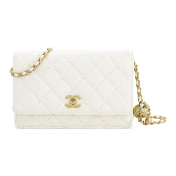 CHANEL WOC Smooth Lambskin With Gold Metal Shoulder Bag, Crossbody Bag Mini Women's White