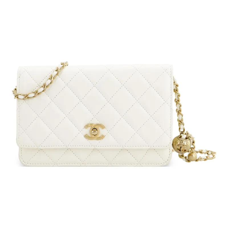 CHANEL WOC Smooth Lambskin With Gold Metal Shoulder Bag, Crossbody Bag Mini Women's White-0
