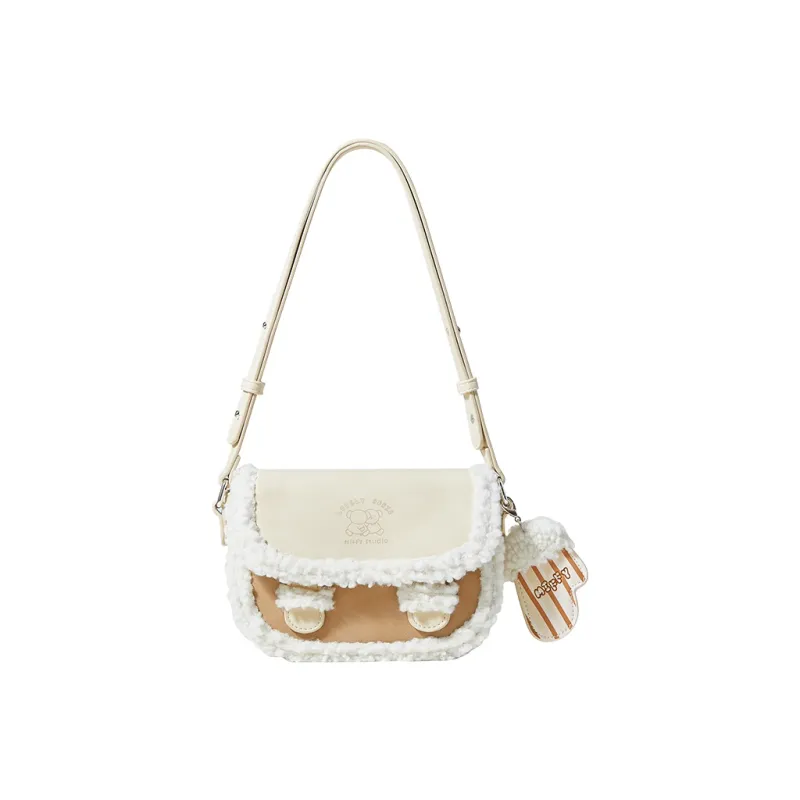 Miffy PU Blended Wool Shoulder Bag Crossbody Bag Women's Ecru & Brown-0