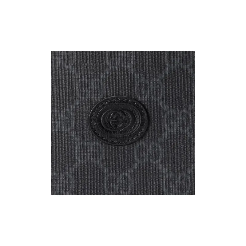 GUCCI Canvas With Leather Trim Canvas Bag Card Holder Wallet Men's Black-4