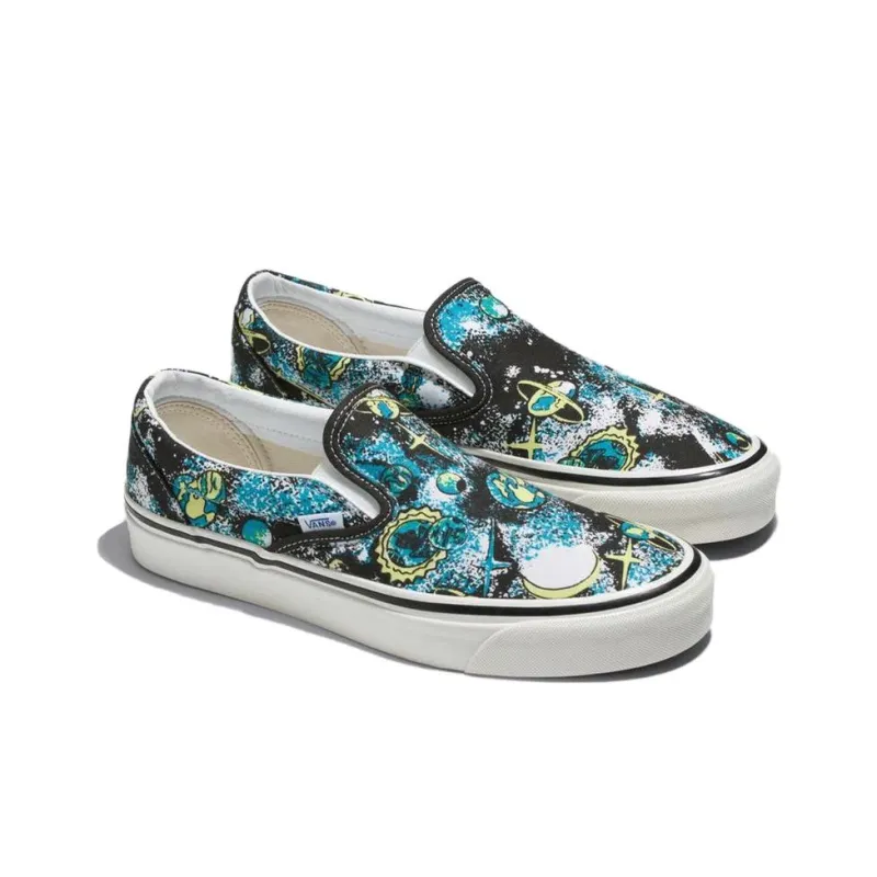 Vans Slip-on Non-slip Breathable And Wear-resistant Low-Top Skateboard Shoes Unisex Black White Blue-1