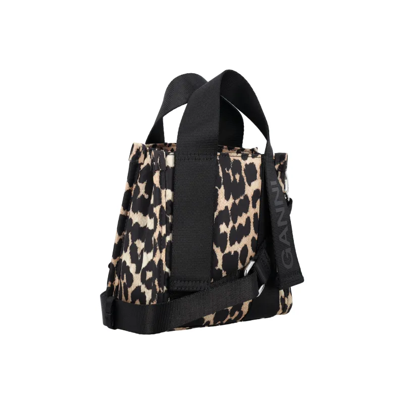 GANNI Polyester Tote Bag Shopping Bag Shoulder Bag Crossbody Bag Handbag Mini Women's Leopard Print-1