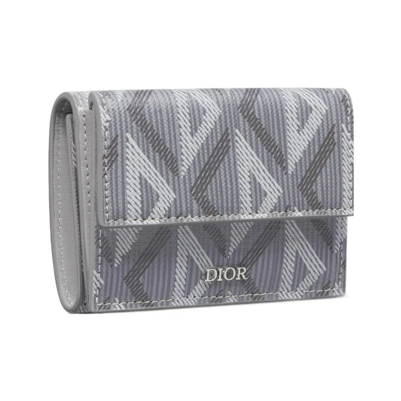 DIOR CD Diamond Canvas With Smooth Calfskin Wallet Men's Gray-1