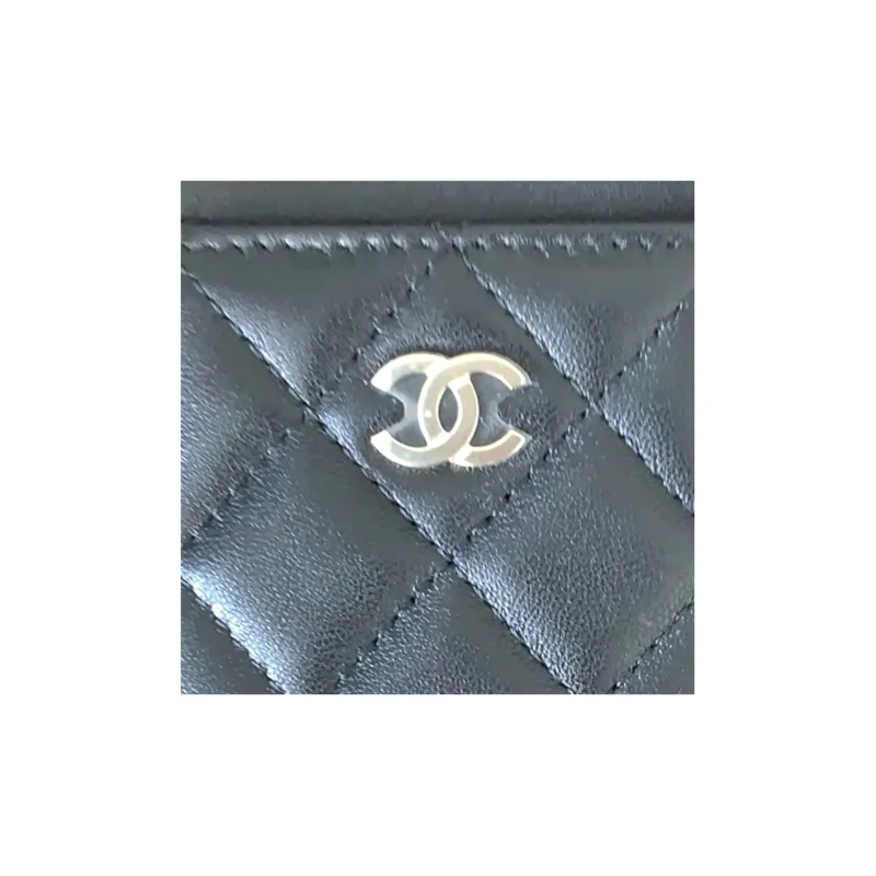 CHANEL Sheepskin With Gold Metal Coin Purses Card Holders Women's Black-2