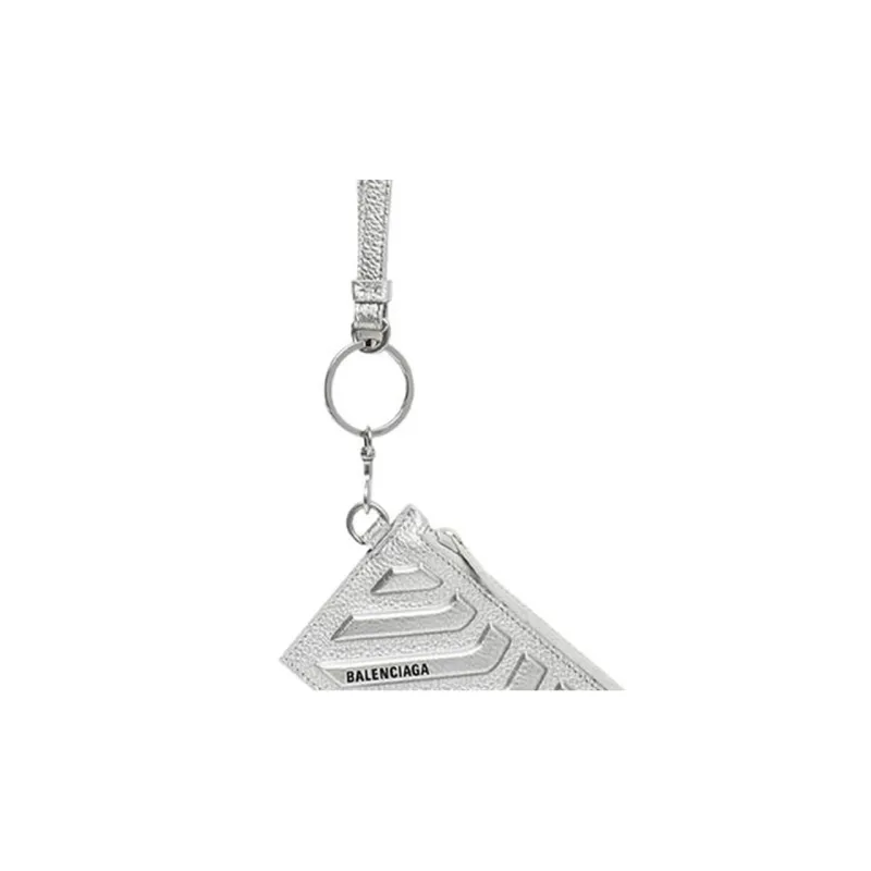 Balenciaga Car Grained Calfskin Card Holder Coin Purse Regular Men's Silver-3