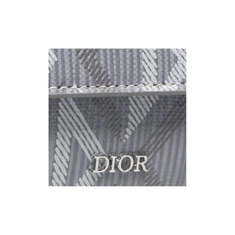 DIOR CD Diamond Canvas With Smooth Calfskin Wallet Men's Gray-4