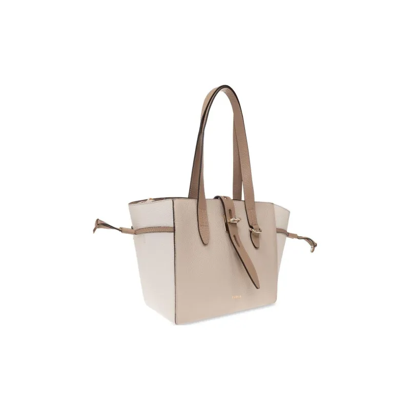 Furla Net Collection Grain Leather Tote Bag, Shopping Bag, Shoulder Bag, Handbag Trumpets Women's Light Umber/White-2