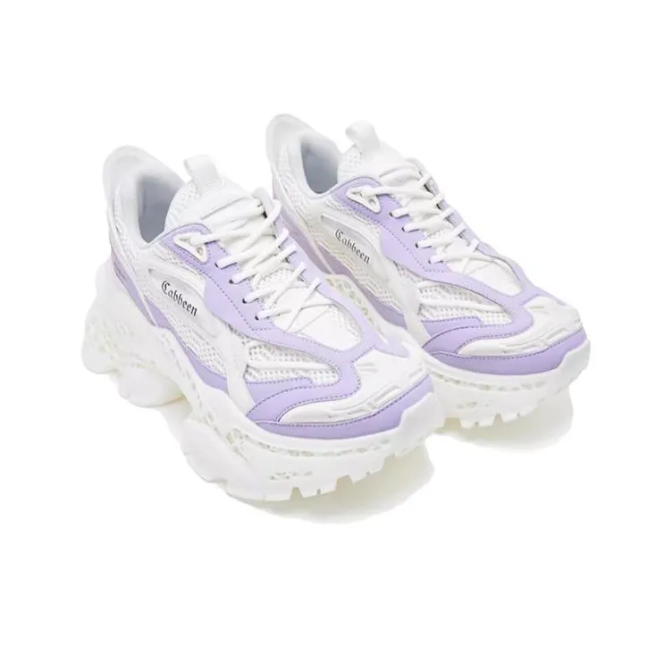 Cabbeen 4D Printer Mecha Cushioning Anti-Slip And Wear-Resistant Low-Top Chunky Sneakers Women's White Purple-1