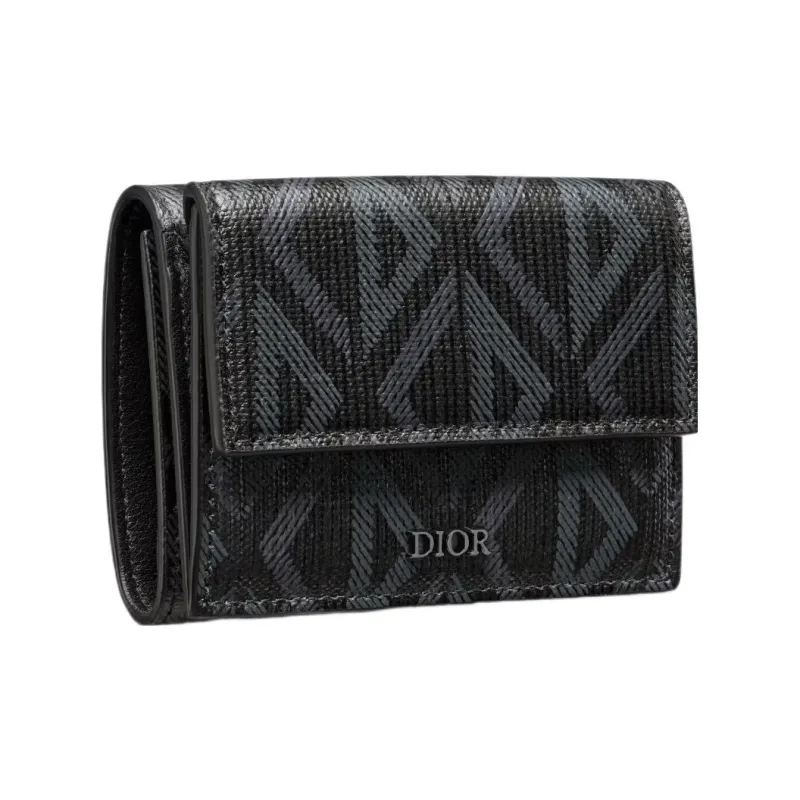 DIOR CD Diamond Canvas With Smooth Calfskin Wallet Men's Black-1