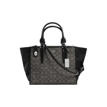 COACH Crosby Jacquard Fabric With Leather Portable One Shoulder Crossbody Clutches Large Size Women's Black