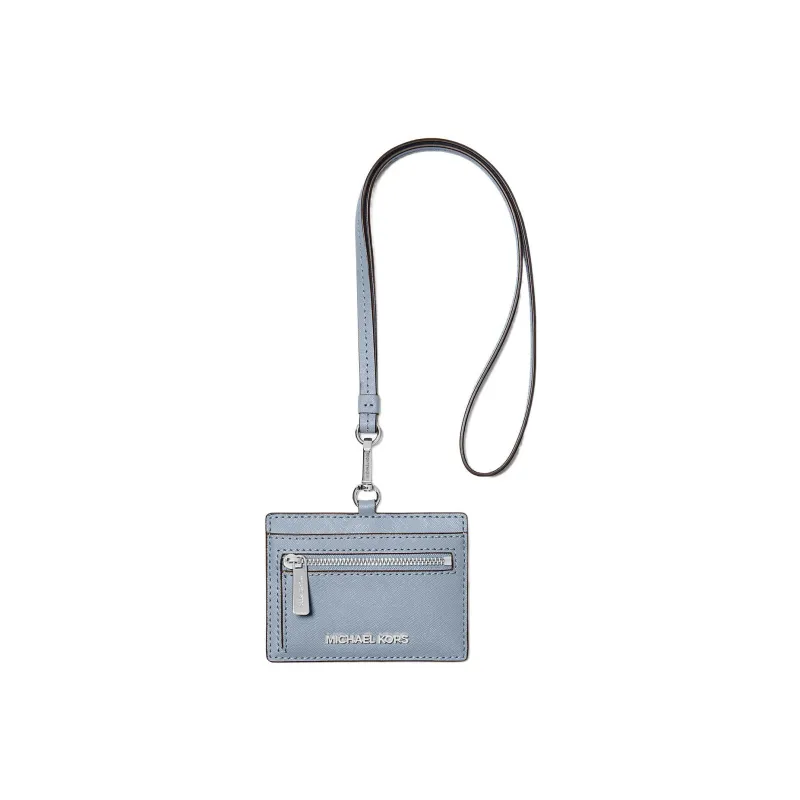 MICHAEL KORS Jet Set Travel Cross Grain Leather Halter ID Card Holder With Badge Clip Regular Women's Blue-0