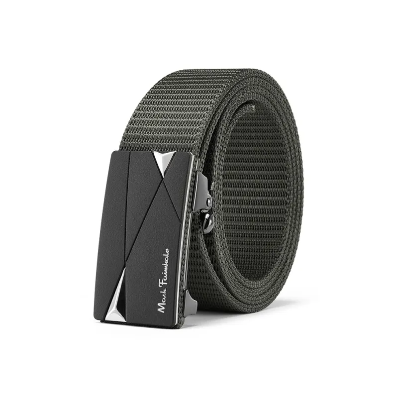 FAIRWHALE Woven With Alloy, No Tooth Automatic Inward Curling Hair Casual Nylon Sports Belts Men's 3.4CM-1