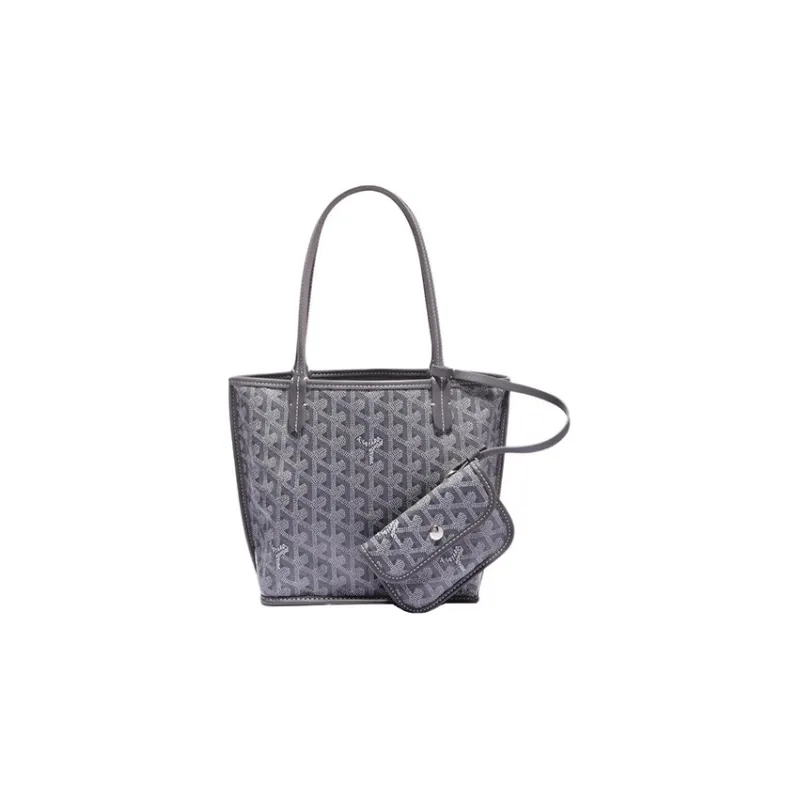 GOYARD Anjou Canvas With Calfskin Combo Bag Tote Shopping Bag One Shoulder Handbag Mini Women's Gray/Gray Small Heart-1