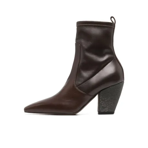 Brunello Cucinelli Monili Wedge Leather Ankle Boots