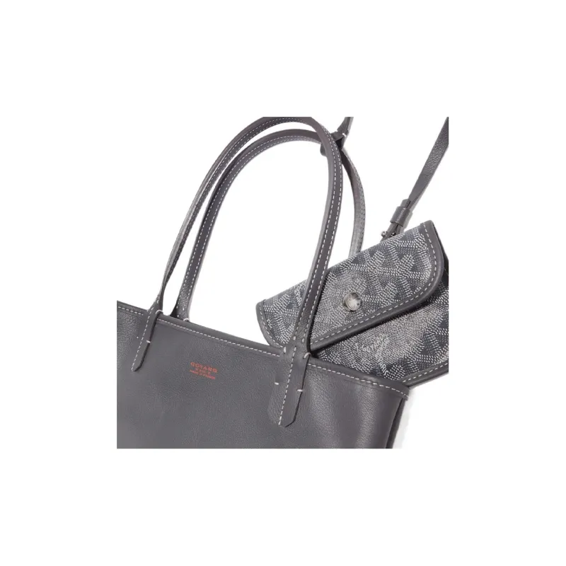 GOYARD Anjou Canvas With Calfskin Combo Bag Tote Shopping Bag One Shoulder Handbag Mini Women's Gray/Gray Small Heart-3
