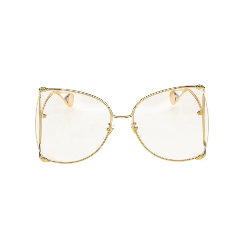 GUCCI Metal Irregular Shape Sunglasses Women's Gold-1