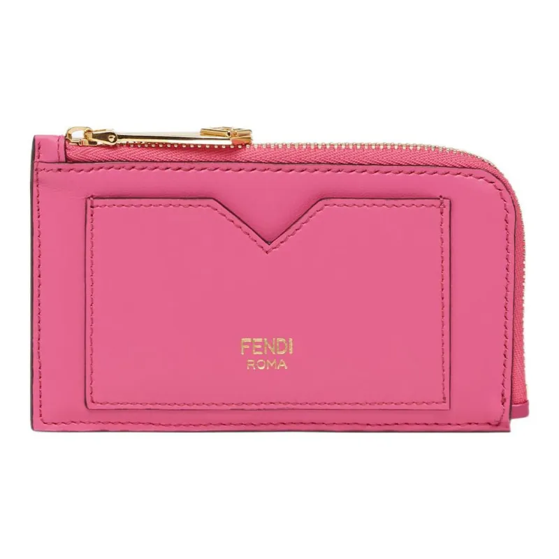 FENDI FF Diamonds Series Leather Card Holder Women's Fuchsia/Dark Pink-0