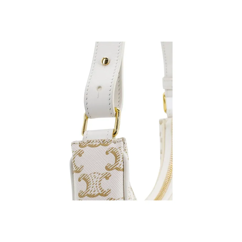 CELINE TriompheAVA Canvas With Leather Shoulder Bag, Handbag Regular Women's White-6