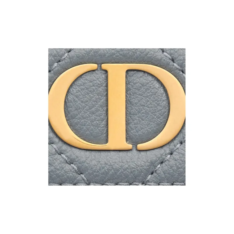 DIOR Caro Wicker Pattern Calfskin Wallet Regular Women's Cloud Blue-4