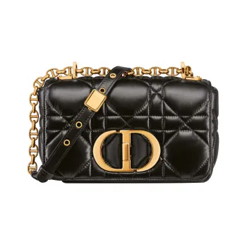 DIOR Caro Cow Leather Clutches Shoulder Bag Crossbody Bag Small Size Women's Black