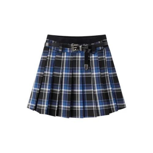 LEDIN Casual Short Skirts Women's Blue Plaid Pattern