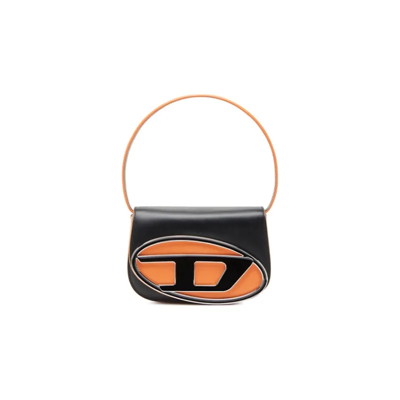 DIESEL Cow Leather Portable Crossbody Bag, Shoulder Bag Women's Black/Orange-0