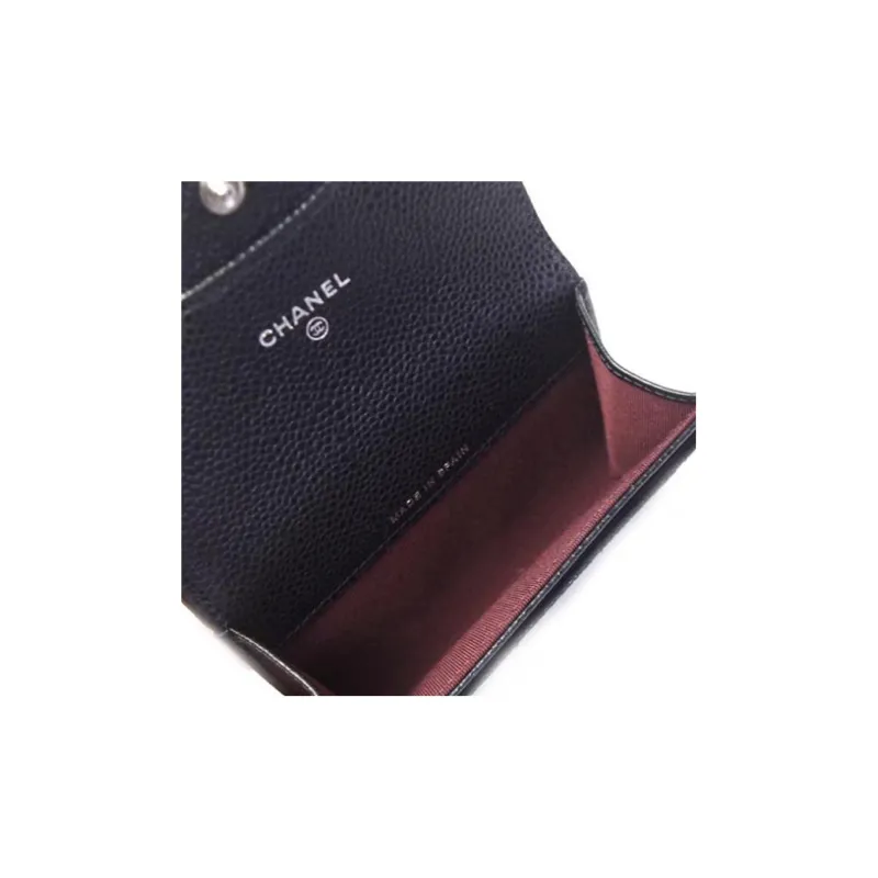 CHANEL Litchi Grain Cow Leather Card Holder, Wallet Mini Women's Black-4